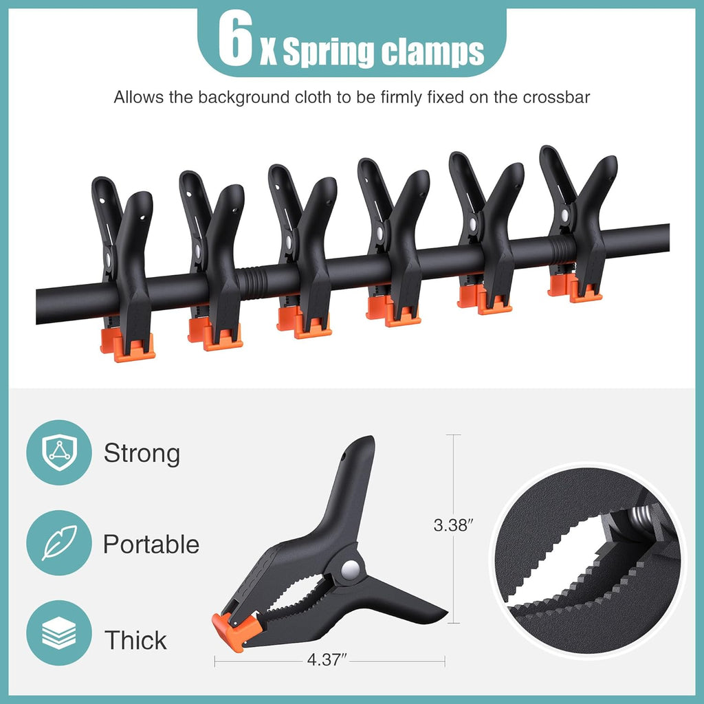T-Shape Backdrop Stand 8x7.2FT, Height and Width Adjustable Background Stand for Parties,Green Screen Holder with 6 Spring Clamps