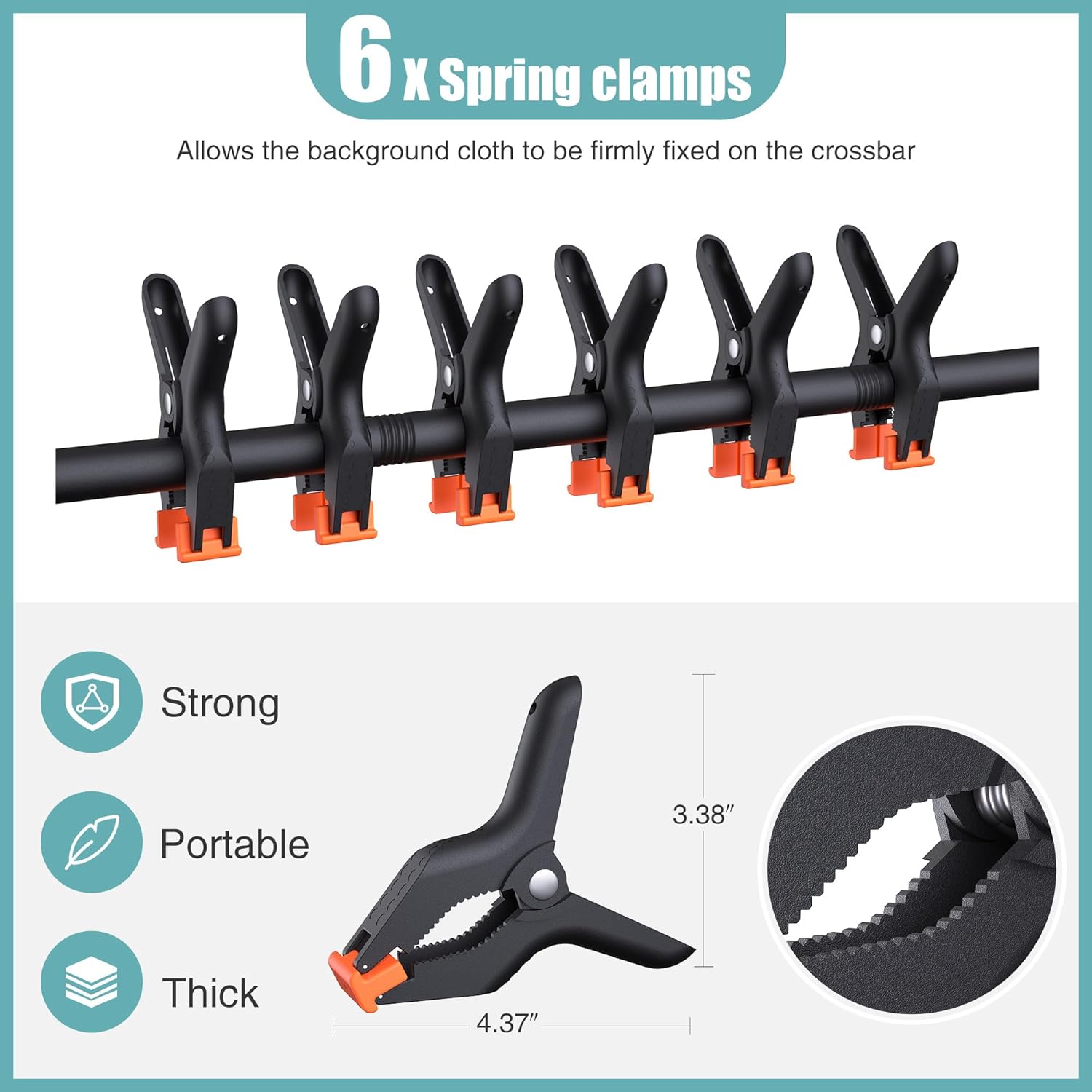 T-Shape Backdrop Stand 8x5.3FT, Height and Width Adjustable Background Stand for Parties,Green Screen Holder with 6 Spring Clamps