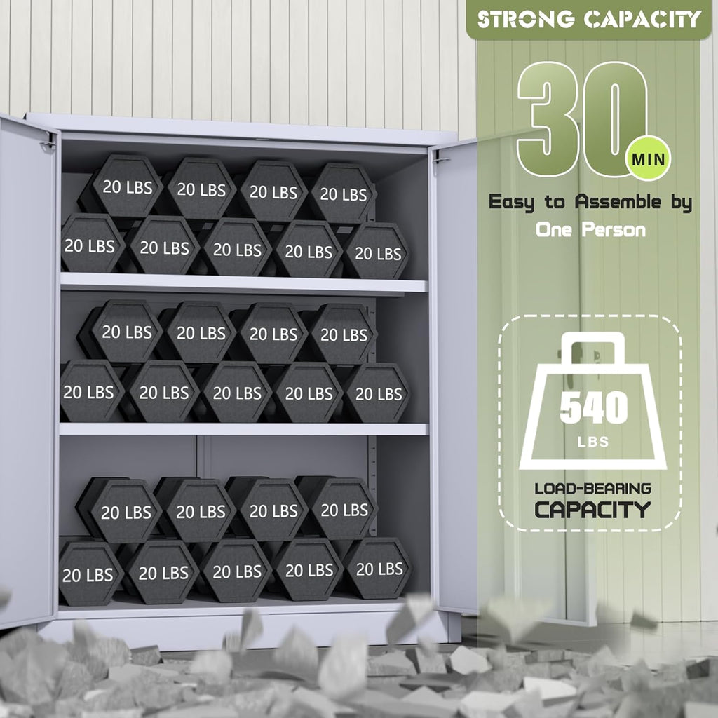 SUNCROWN Metal Storage Cabinets, 36”Locking Cabinet with Doors and Adjustable Shelves, Steel Utility Tool Garage Cabinets for Home, Office, Kitchen,Warehouse, Grey