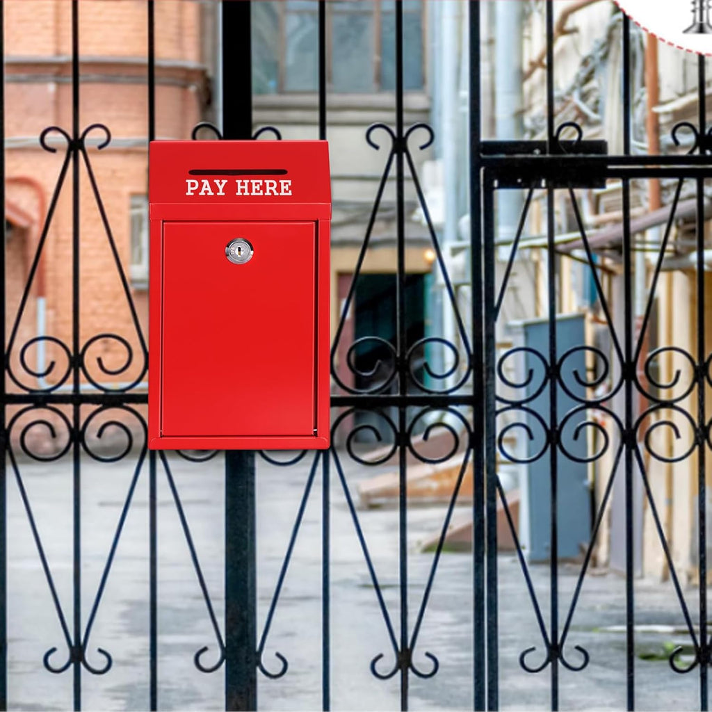 Metal Donation Box Collection Safe Suggestion Box with Lock Wall Mounted Mailbox Delivery Ballot Case Key Drop Case for Home Office Outdoor Door (Red, 10.24 x 5.71 x 2.95 Inch)