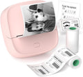 JD-23 Sticker Printer, Mini Portable Thermal Printer Print Pod, Inkless Bluetooth Label Maker Machine for DIY Crafts, Journaling, Office & Home Use, 2 Rolls Sticker Paper, Pink