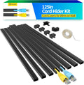 Yecaye 125in Black Cord Hider, One-Cord Channel Cord Cover on Wall, Cable Management Kit, Wire Covers for Cords, Cable Raceway, W0.59in H0.4in, Black