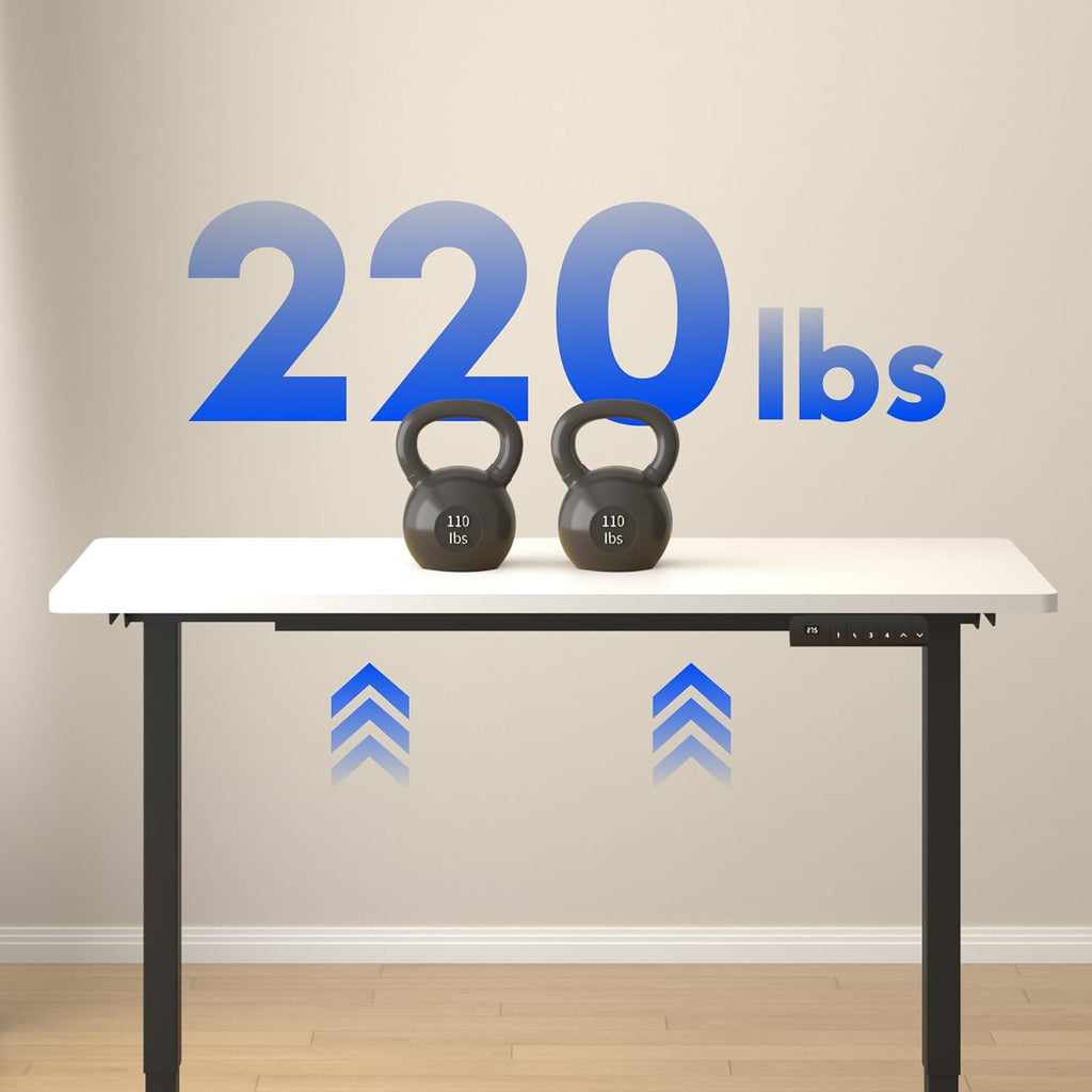 FLEXISPOT E3 Dual Motor Electric Standing Desk 55x28 Inch Whole-Piece Board Height Adjustable Electric Sit Stand Desk (Black Frame + White Desktop, 2 Packages)