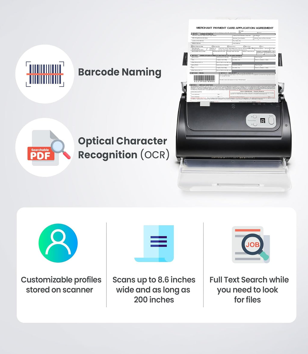 Plustek PS188 High Speed Double-Sided Color Document Scanner, with Automatic Document Feeder (ADF), 30 Pages Per Minute, Support Windows 7/8/10/11