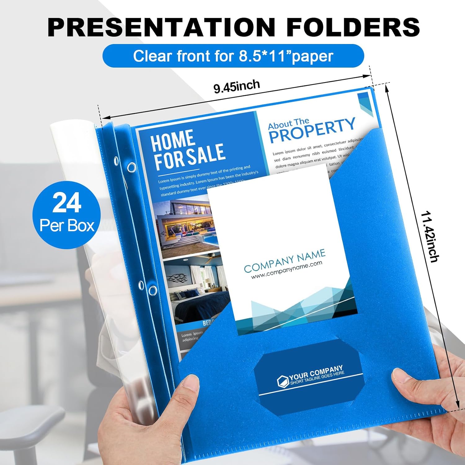 Teling 24 Pcs Clear Report Cover with 3 Prongs, Plastic Report Presentation Folders 90 Sheet Capacity Resume Document Covers for School Office (Blue)
