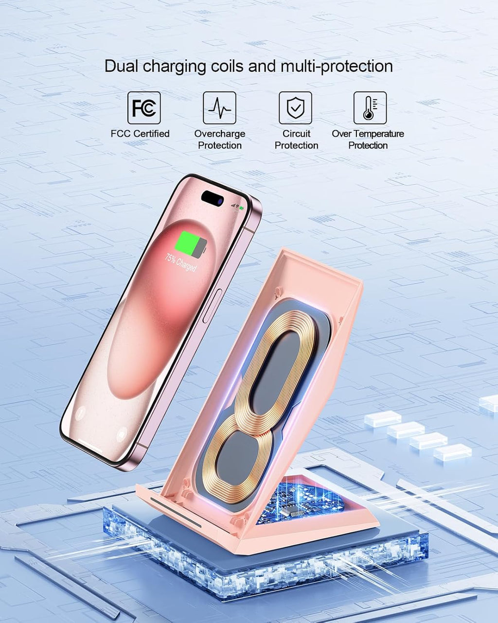 NANAMI Wireless Charger - Qi Certified Wireless Charging Stand Compatible iPhone 17/17 Air/16/15/14/13/12/11 Pro, 10W for Samsung Galaxy S25/S24/S23/S22/S21/S20/Note 20 Ultra and Qi-Enabled Phone