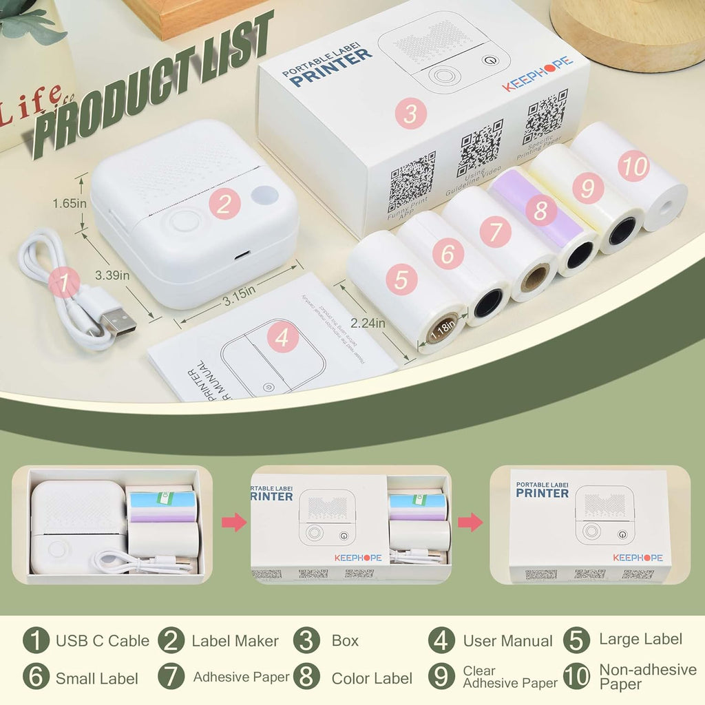 Label Maker Machine with 6 Waterproof Tapes, Thermal Label Maker, Portable Mini Bluetooth Label Printer with Clear Tape for Home, Kitchen, School, Office Organization