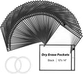 30 Packs Dry Erase Pocket Sleeves with 2-Ring, Reusable Clear Plastic Classroom Sleeves, 10x14 Inch Ticket Holders, Plastic Sleeves for School/Office Organization