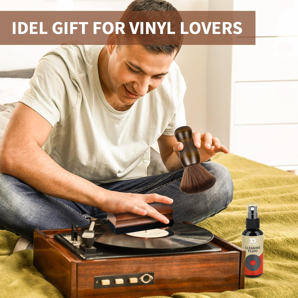 Vinyl Record Cleaner Kit - 5-in-1 Vinyl Records Cleaning Kit Includes Soft Velvet Record Brush, Cleaning Liquid, Nano Fiber Record Cleaning Brush, Cleaning Cloth and Storage Bag