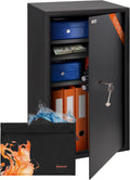 Business XXL Key Lock Safe 28.74"H x 15.75"W x 14.17"D with Fireproof A4 Bag, Large Office Safe 3.6 Cubic Feet for Documents A4 with 3 Height-Adjustable Shelves for Money & Jewelry