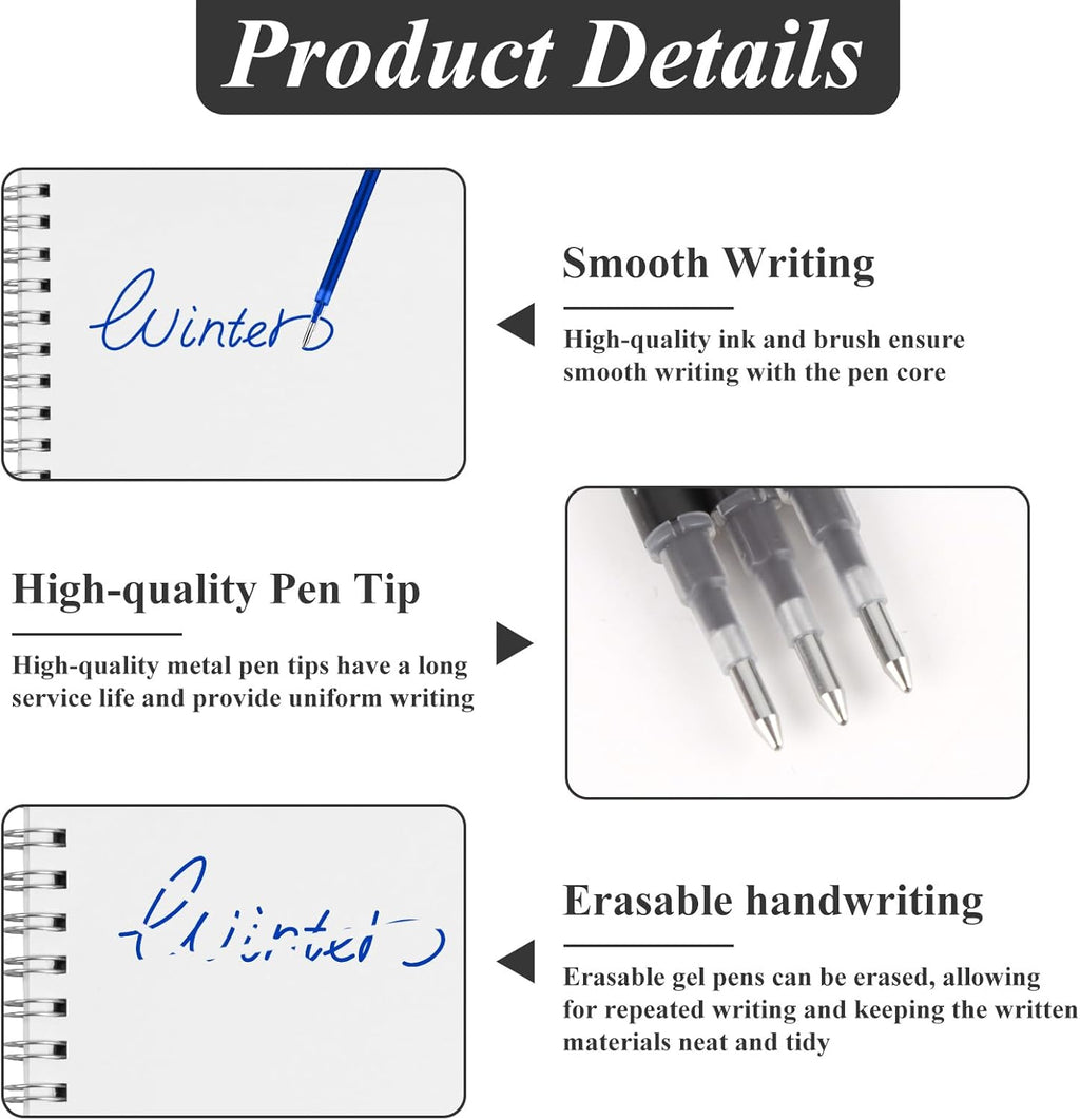 0.7 mm Erasable Gel Ink Pen Refills Compatible with Frixion Friction, Smooth Writing Multicolor Retractable Fine Point Pen Refill for School Office Home Art (Blue & Black, 16)