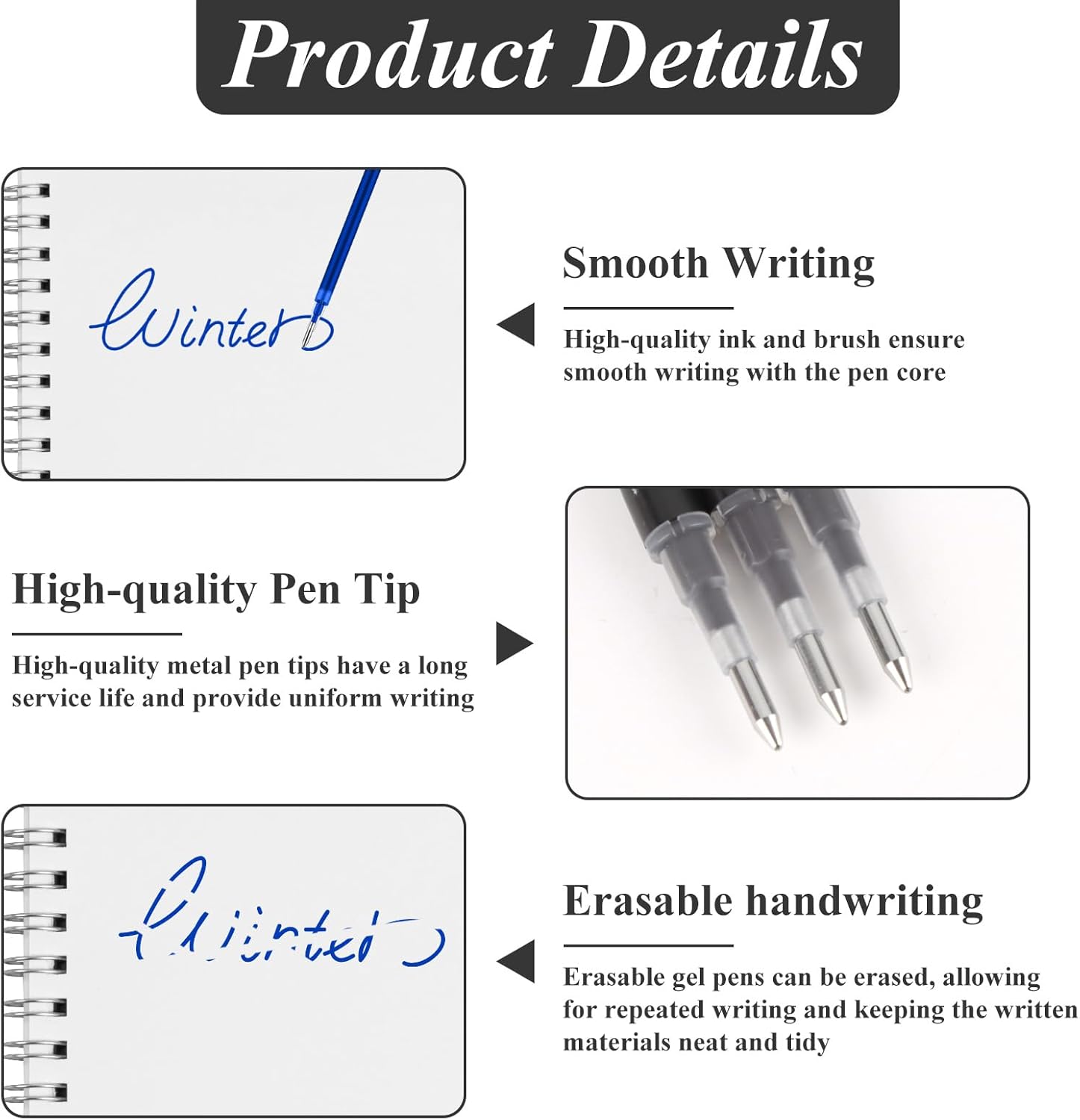 0.7 mm Erasable Gel Ink Pen Refills Compatible with Frixion Friction, Smooth Writing Multicolor Retractable Fine Point Pen Refill for School Office Home Art (Blue & Black, 16)