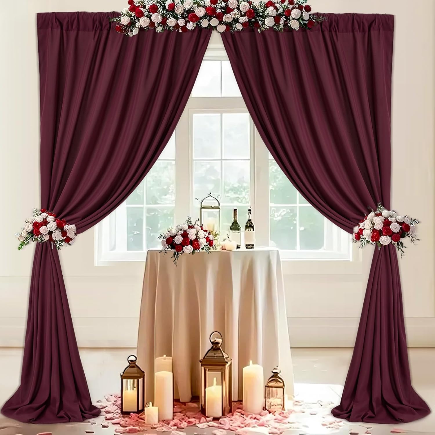 Burgundy Backdrop Curtains 4 Panels 5ft x 10ft Polyester Photo Backdrop Drapes for Wedding Christmas Party Background Decorations 20x10 FT