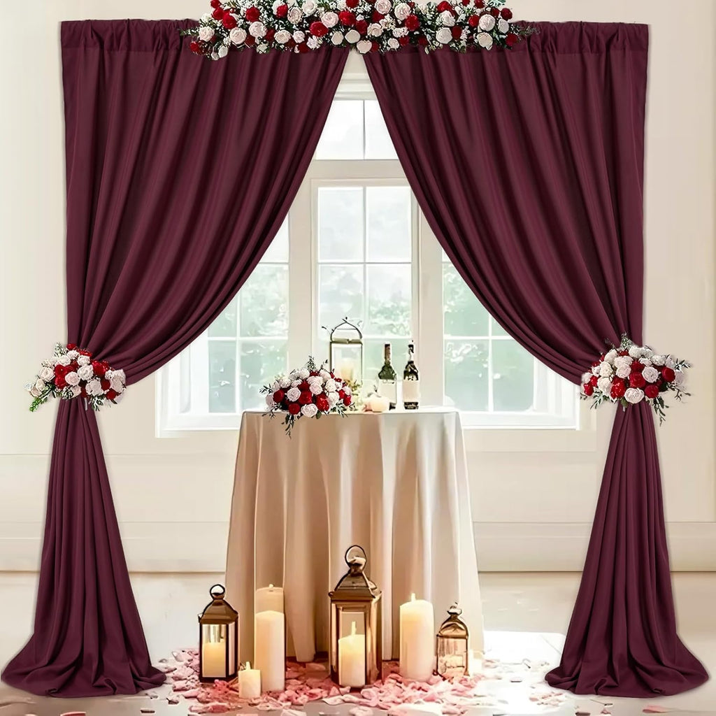 Burgundy Backdrop Curtains Photo Booth Background 2 Panels 5ft x 10ft Polyester Fabric Drapes for Wedding Party Anniversary Ceremony Decorations
