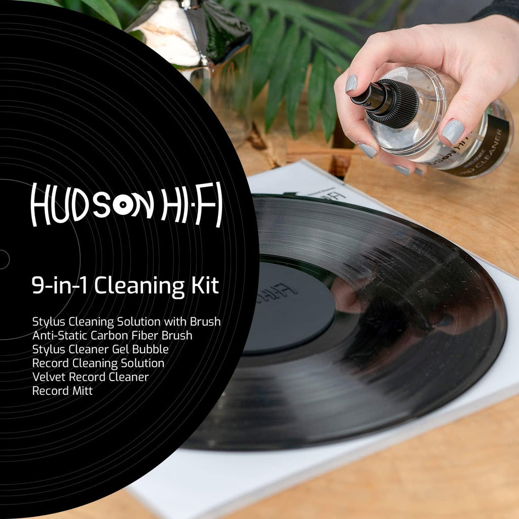 Vinyl Record Cleaning Kit 9-in-1 - Record Mitts, Anti-Static Record Cleaner w/Microfiber Cloth, Label Protector, Velvet & Carbon Fiber Record Cleaning Brush, Gel Stylus Cleaner for Record Needles