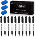 100 Bulk Pack Black Whiteboard Markers with 3 Erasers, Fine Point Dry Erase Markers Perfect For Writing on Dry-Erase Boards, Glass for School Office Home
