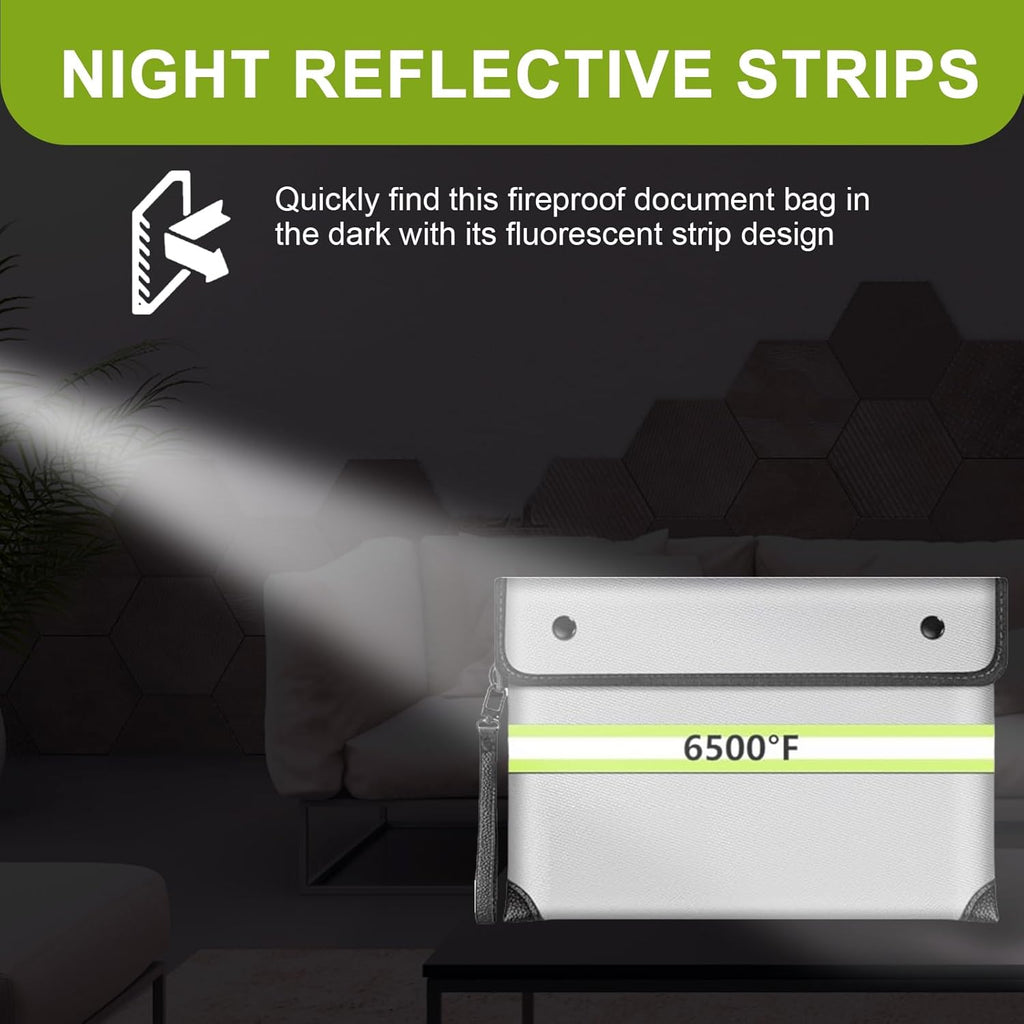 Fireproof Money Bag,6500°F Fireproof Waterproof Zipper/Reflective Strip,10 Layers of Heat Insulated Materials,Fireproof Document Bag with Handle for Cash/Important Documents/Valuables