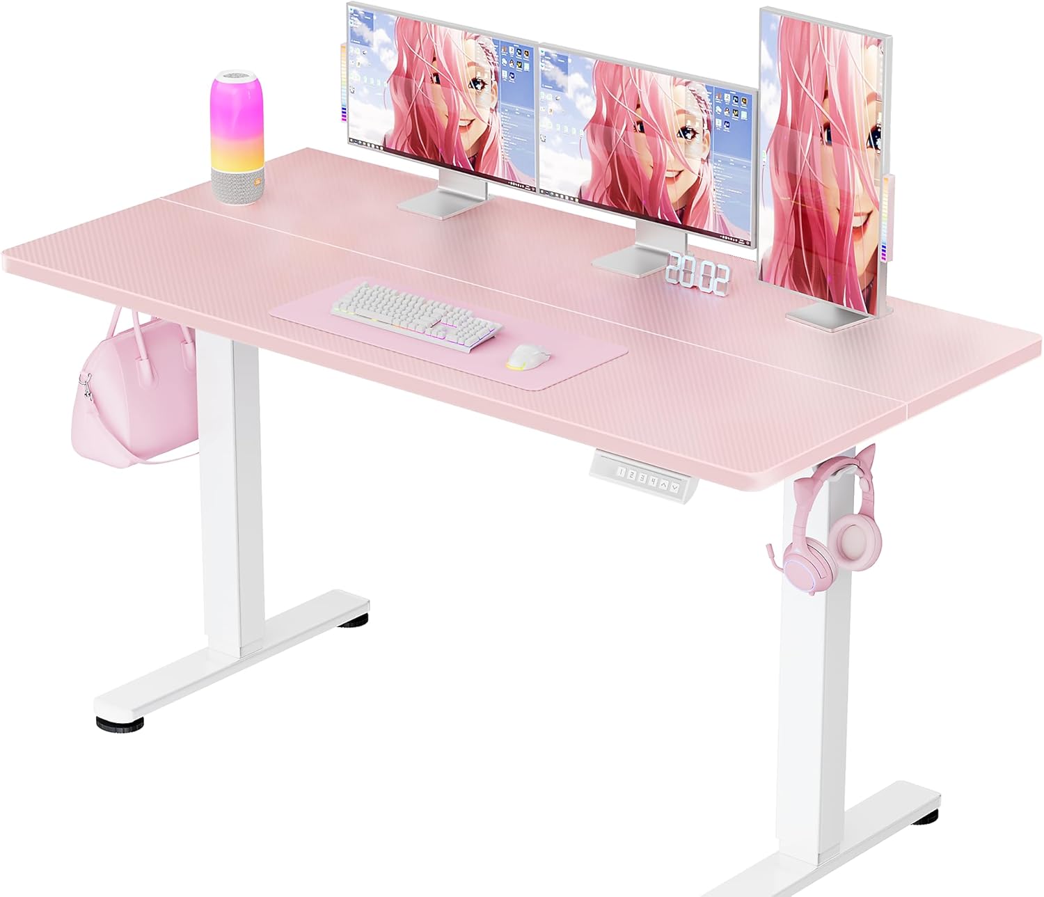 ErGear Height Adjustable Electric Standing Desk, 55 x 27.5 Inches Sit Stand up Desk, Memory Computer Home Office Desk with Two-Piece Desktop (Pink)
