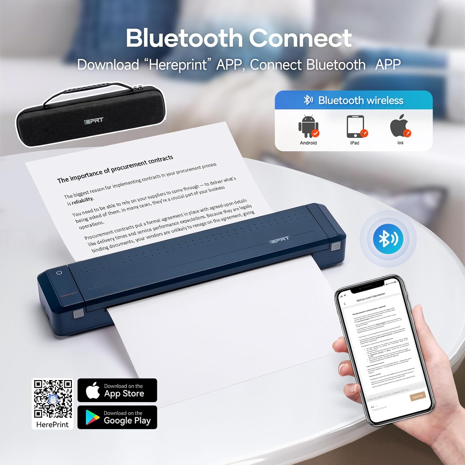 iDPRT Portable-Printer Wireless for Travel, 300DPI Inkless Thermal Small Printers for Home Use, Office, Vehicles, Mobile Bluetooth Printer Supports 8.5" x 11" US Letter, for Smartphone & PC,Blue