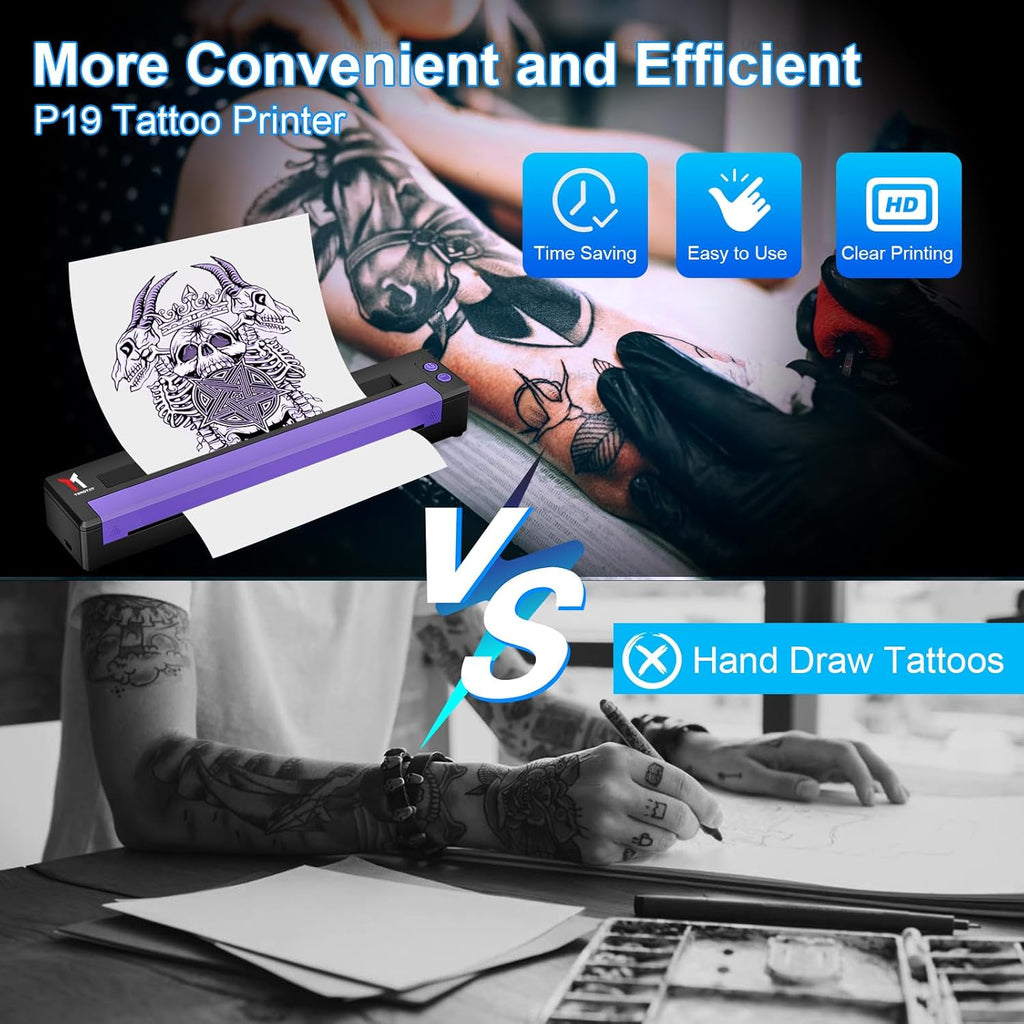 P19 Tattoo Stencil Printer Wireless Bluetooth Thermal Temporary Tattoo Transfer Printer Machine Kit for Tattoo Artists & Beginners