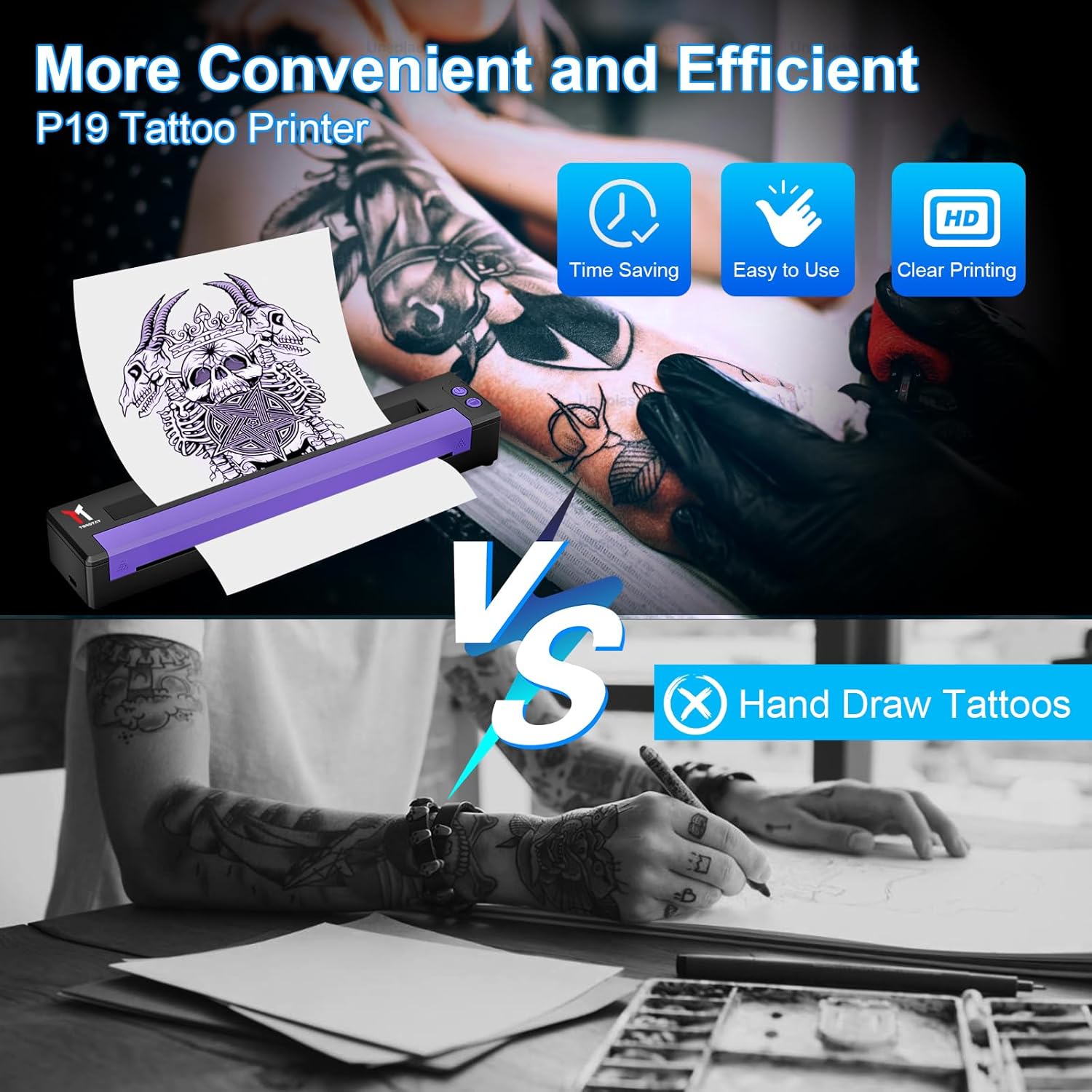 P19 Tattoo Stencil Printer Wireless Bluetooth Thermal Temporary Tattoo Transfer Printer Machine Kit for Tattoo Artists & Beginners