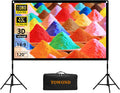 Projector Screen with Stand, Towond 120 inch Portable Movie Screen Indoor Outdoor 16:9 HD Front Rear Projection Screen with Carry Bag Wrinkle-Free and Foldable Polyester Fabric Design for Home Theater