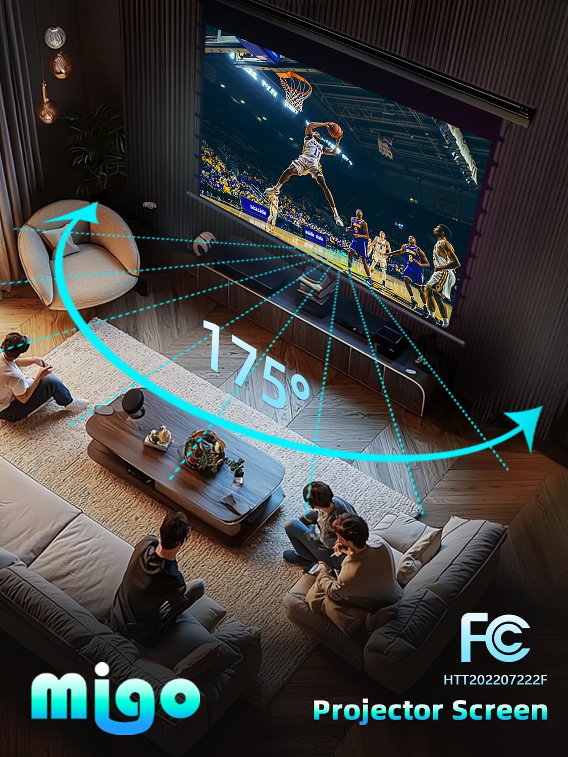 150 inch pull down projector screen, Grey Crystal Material 2.0 Gain 4K Ultra HD Projector Screen Ceiling Mount with remote for Ultra Short Throw Projector Movie Home Theater Cinema(Black Housing)
