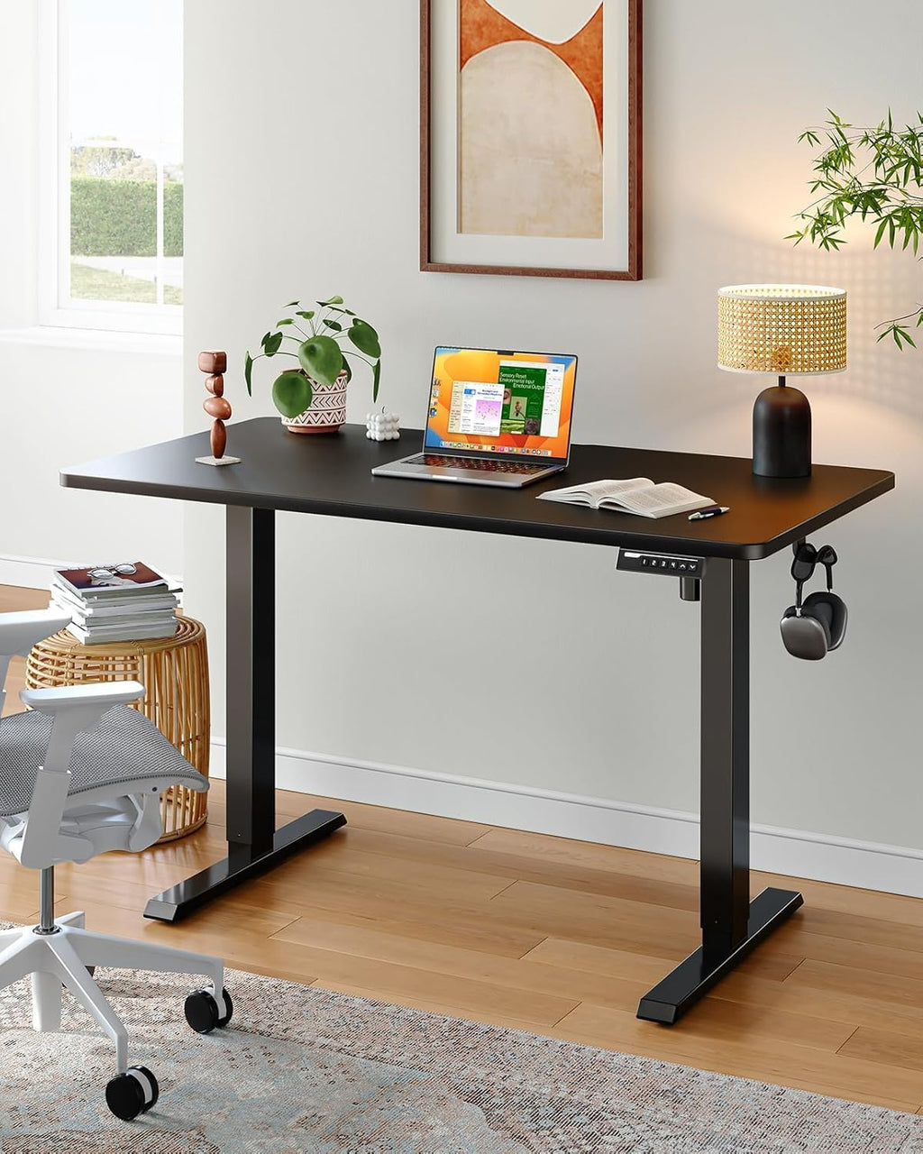 ErGear Whole Piece Standing Desk, 40x24 inch Adjustable Stand Up Desk with Cable Management Tray, Electric Computer Workstation for Home Office, Black, EGESD63B