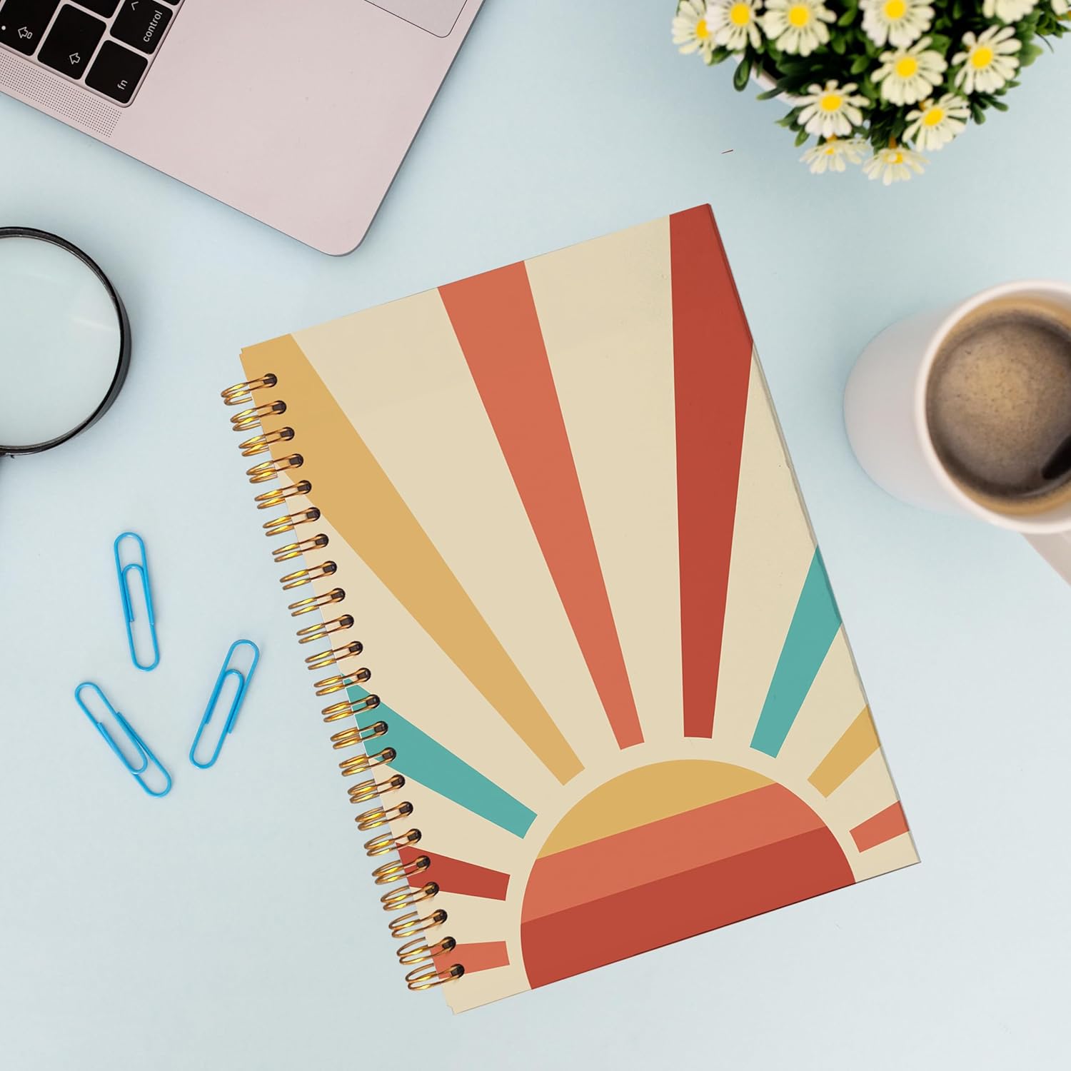 VNWEK Retro Groovy Boho Notebook - Boho Journal, Boho Gifts for Women, Boho Office Supplies, Vintage Boho Sun Sunshine Spiral Notebook 5.5x8.3,Writing Notebooks