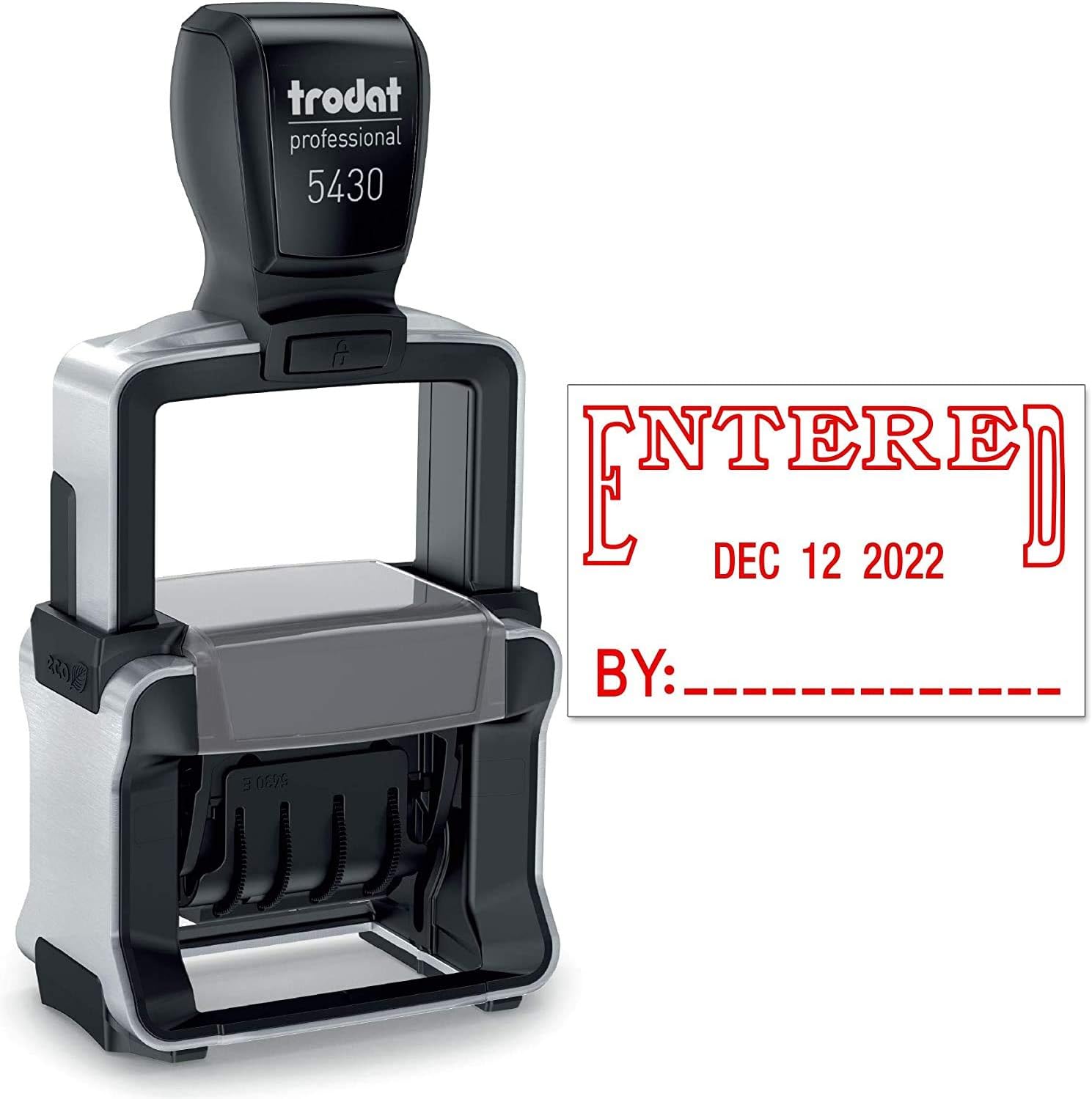 Trodat 5430 Heavy Duty Dater, Month Day Year Format, with Interchangeable Premade Die Plates