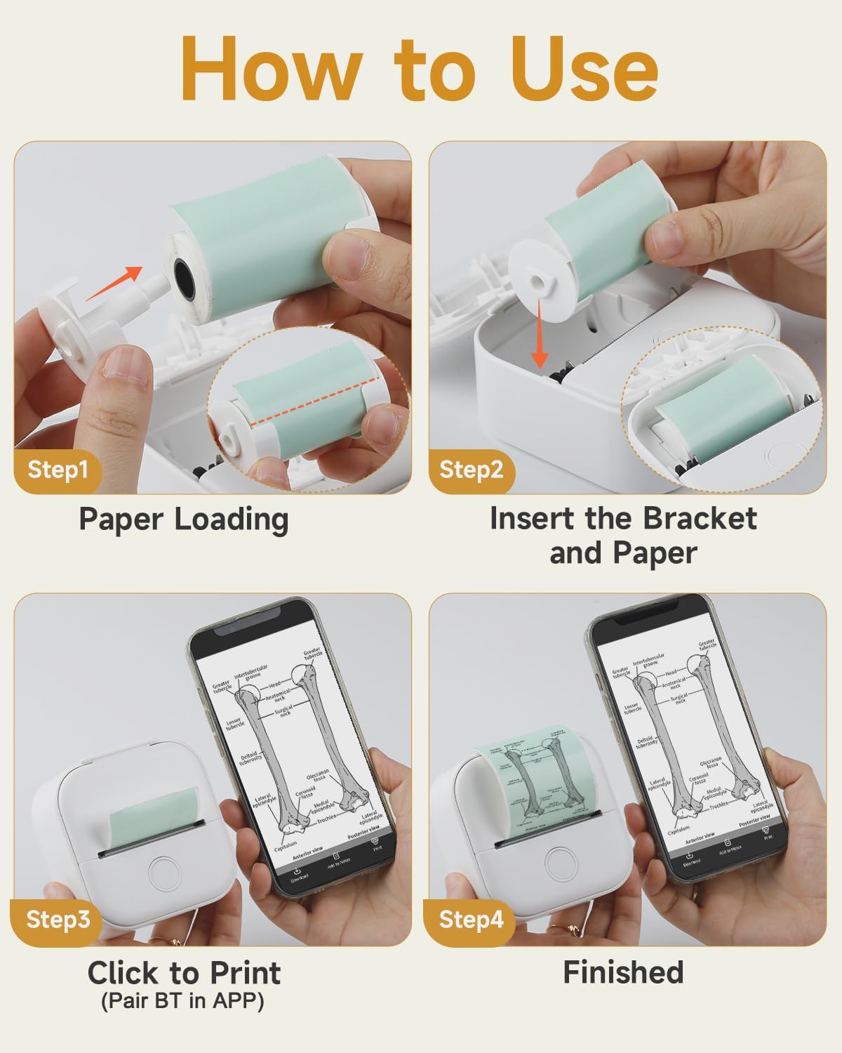 Memoking Sticker Printer - Mini Printer T02 Thermarote Mini Inkless Label Makers Thermal Sticker Maker Machine for Children Students, Compatible with Phone & Tablet, White
