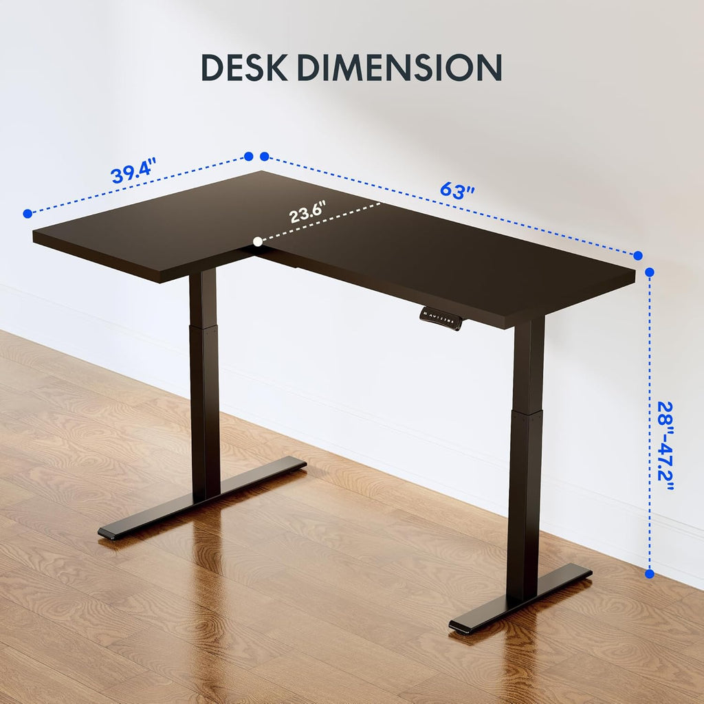 FLEXISPOT Pro Corner Desk Dual Motor L Shaped Computer Electric Standing Desk Sit Stand Up Desk Height Adjustable Desk Home Office Table with Splice Board, 63x40 Black(2 Pakages)