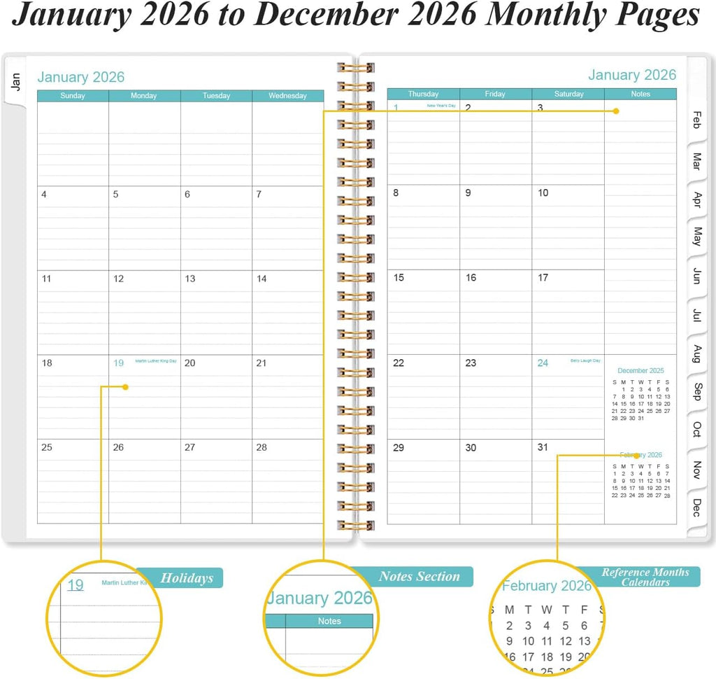 (3-Pack) 2026 Planner - A5 Weekly & Monthly Planners Spiral Bound, January 2026 - December 2026, 2026 Planner with Flexible Cover, Tabs, Inner Pocket, 6.4" x 8.5", Pink
