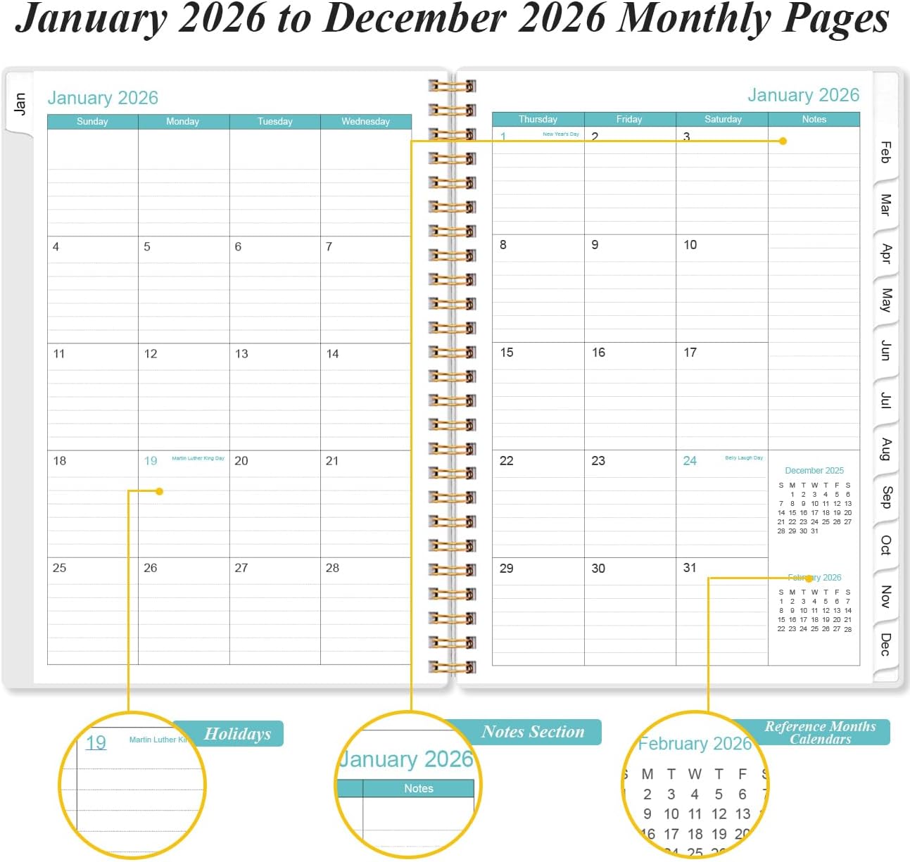 (3-Pack) 2026 Planner - A5 Weekly & Monthly Planners Spiral Bound, January 2026 - December 2026, 2026 Planner with Flexible Cover, Tabs, Inner Pocket, 6.4" x 8.5", Pink