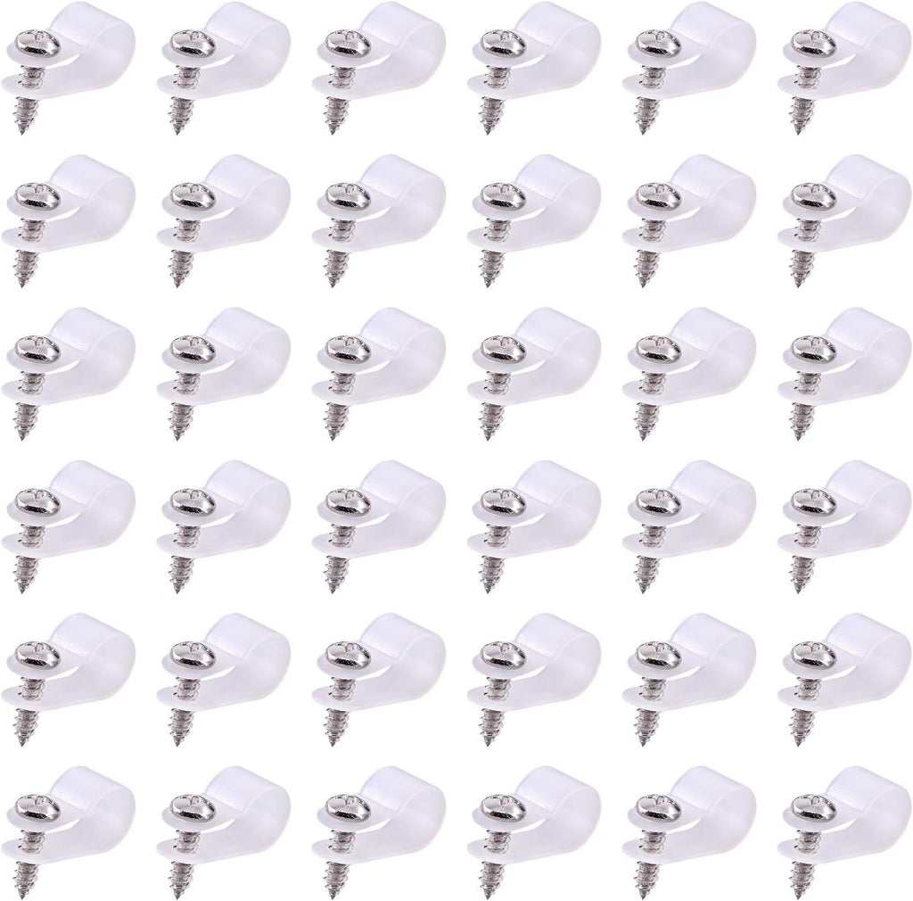 Swpeet 60 Pack White 3/8 Inch Nylon Plastic R-Type Cable Clips Clamp Kit, Nylon Screw Mounting Cord Fastener Clips with 60 Pack Screws for Wire Management (3/8 Inch, White)