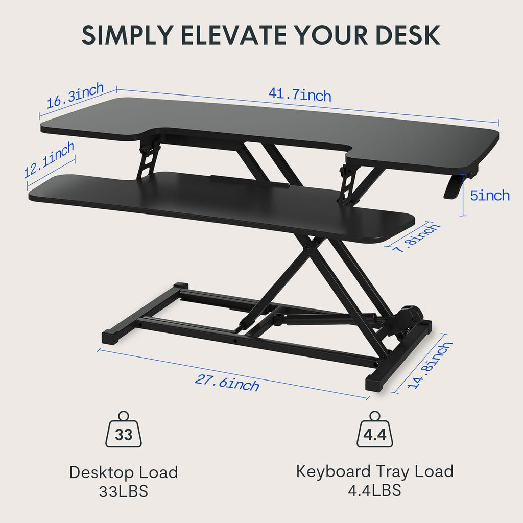 FLEXISPOT Sit to Stand up Desk Riser 42in Standing Desk Converter Height Adjustable Computer Workstation with Large Keyboard Tray Black