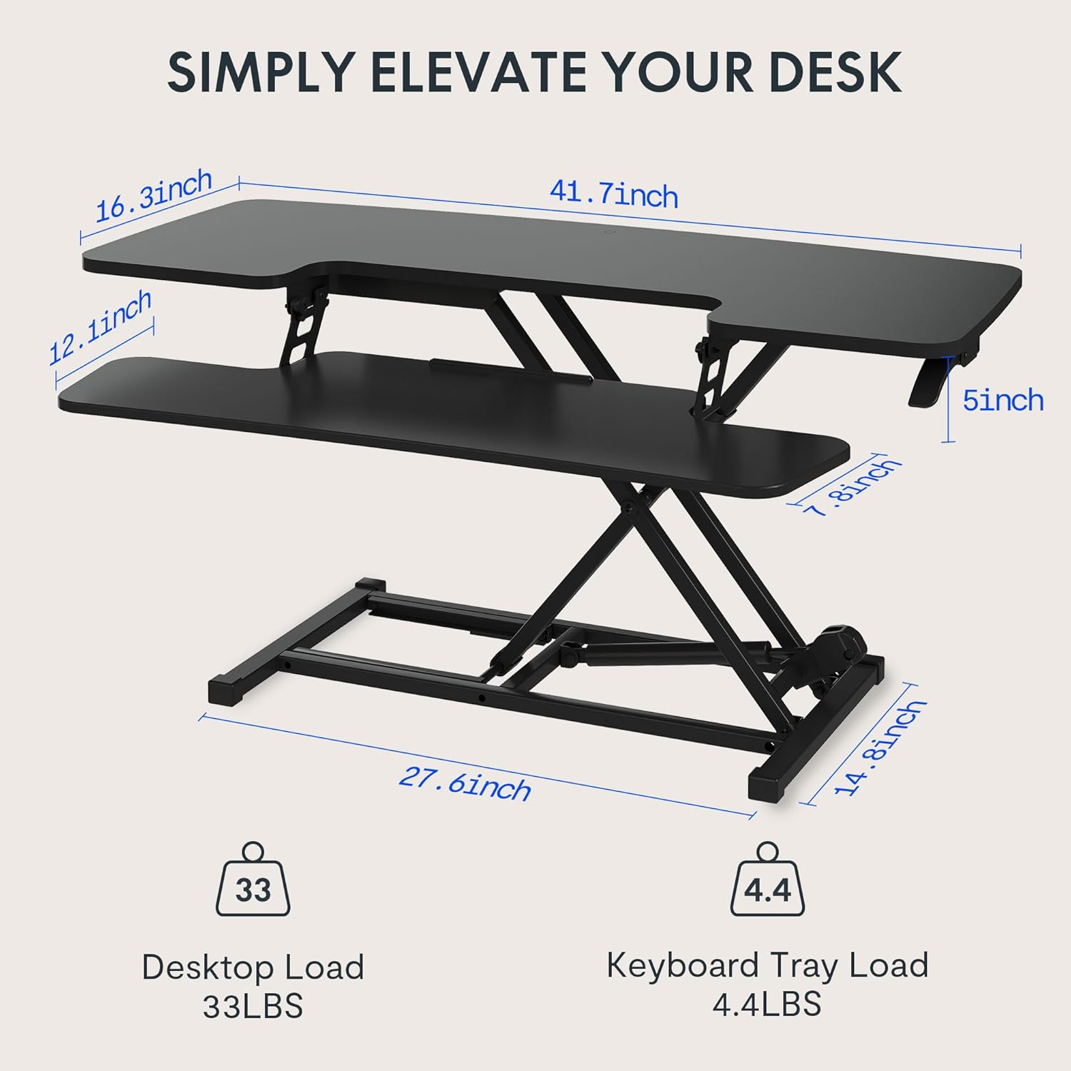 FLEXISPOT Sit to Stand up Desk Riser 42in Standing Desk Converter Height Adjustable Computer Workstation with Large Keyboard Tray Black