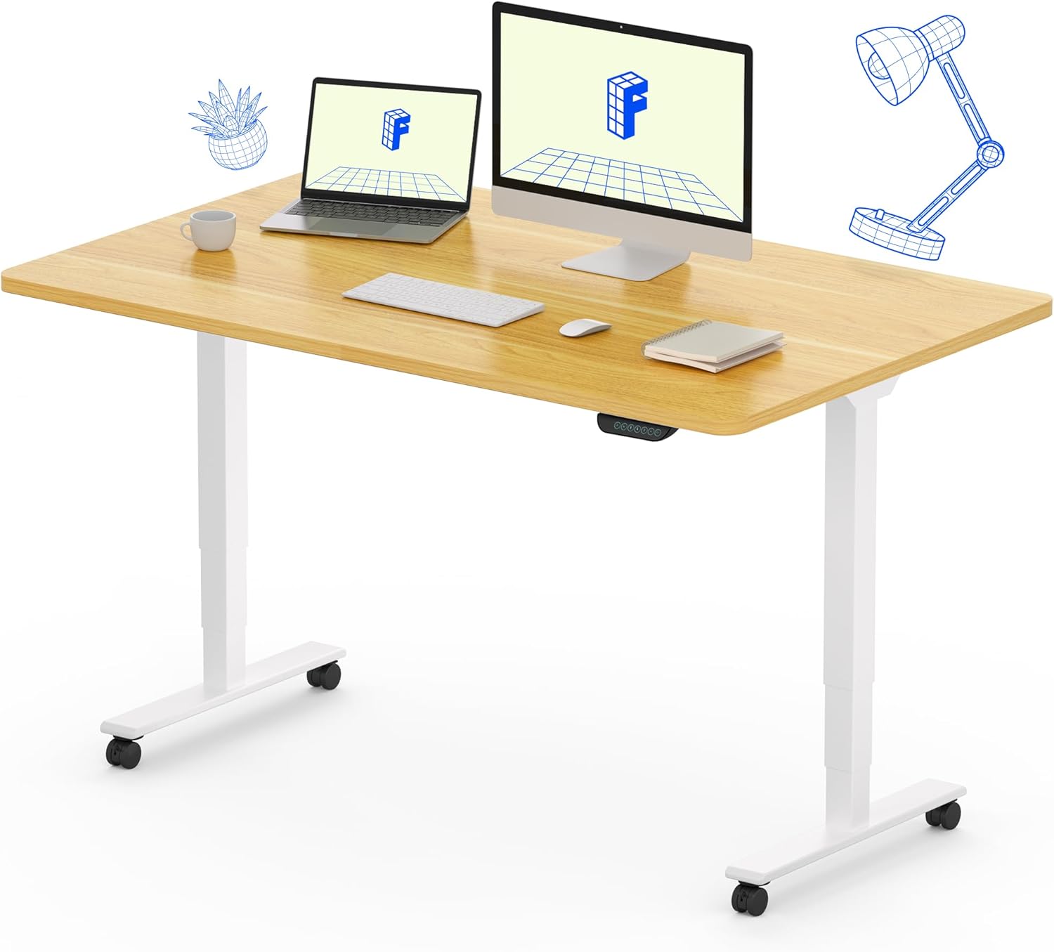 FLEXISPOT E6 MAX Dual Motor 3 Stages Standing Desk 48x30 Inch Whole-Piece Board Electric Height Adjustable Stand Up Desk 150KG Load Capacity(White Frame + Maple Desktop)