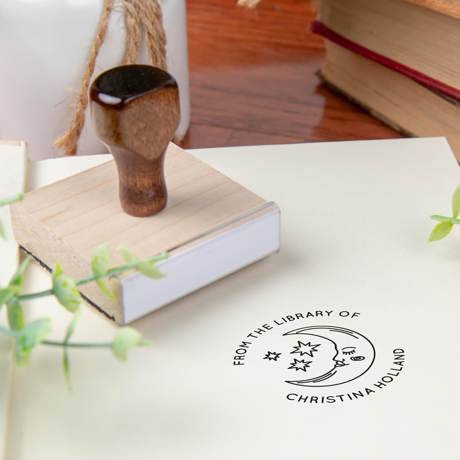 from The Library of Embossers & Stamps for Fantasy Book Readers | Custom Embosser | Custom Stamp | Ex Libris | Elevate Your Fantasy Collection of Stories and Novels (Design 12, Wood Hand Stamp)