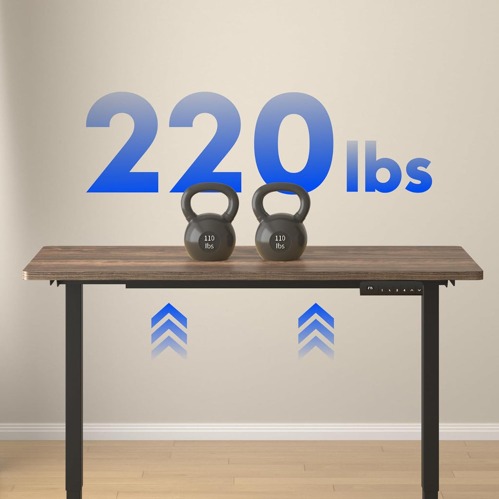 FLEXISPOT E3 Dual Motor Electric Standing Desk 55x28 Inch Whole-Piece Board Height Adjustable Electric Sit Stand Desk (Black Frame + Brown Wood Grain Desktop, 2 Packages)