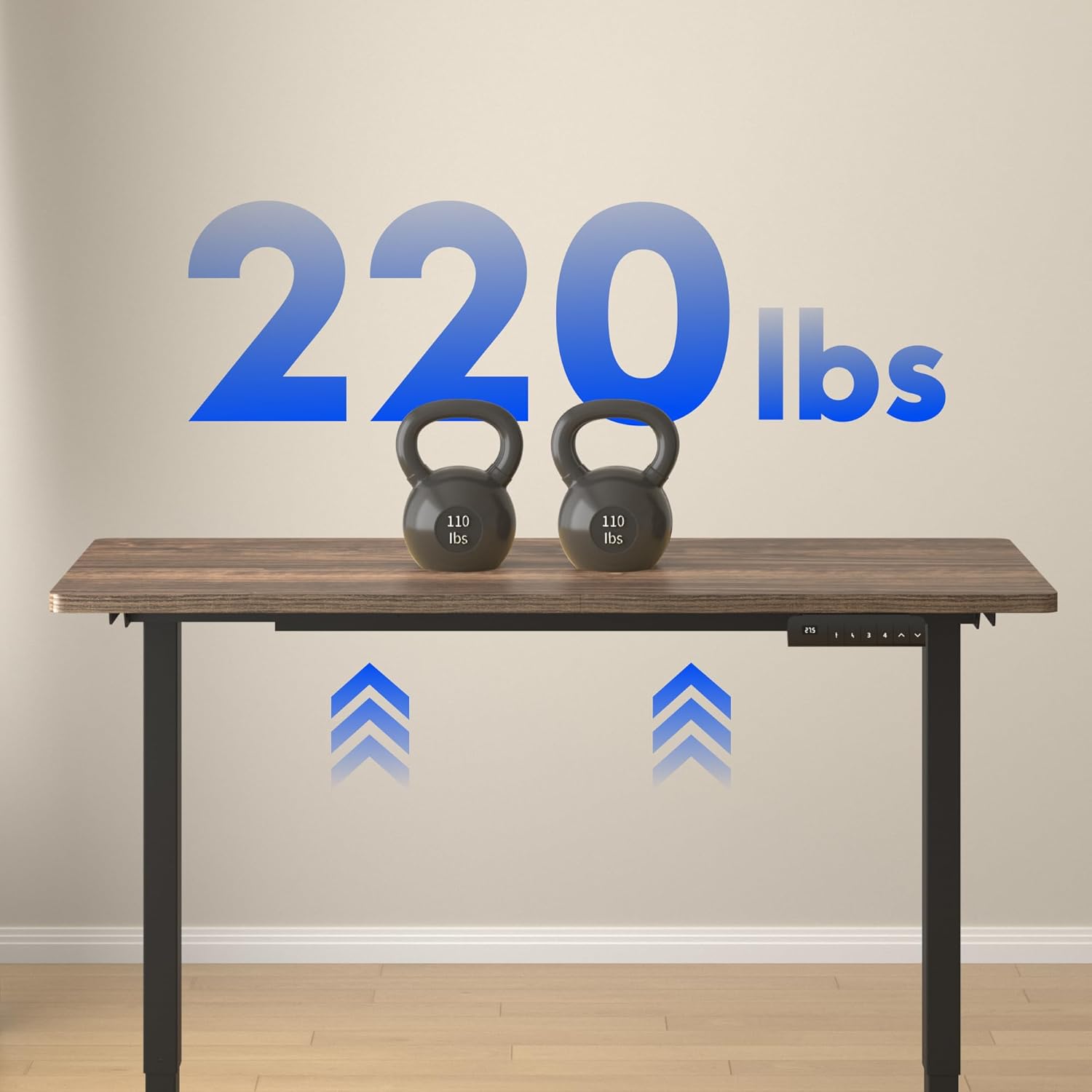 FLEXISPOT E3 Dual Motor Electric Standing Desk 48x30 Inch Whole-Piece Board Height Adjustable Desk Electric Sit Stand Desk (Black Frame + Brown Wood Grain Desktop, 2 Packages)