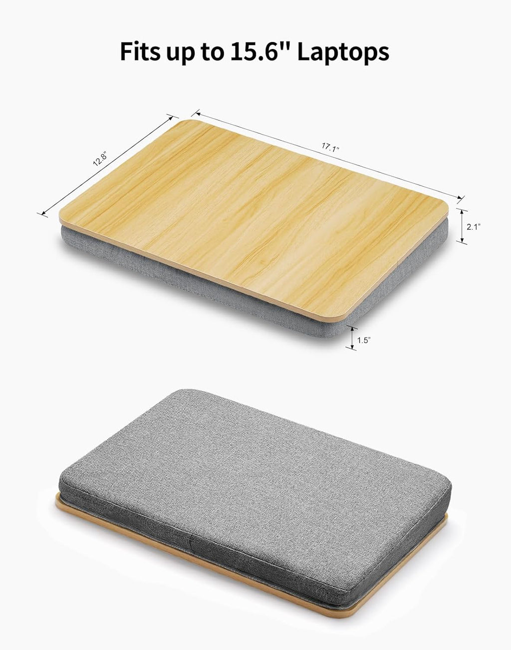 Lap Desk with Pillow Cushion, Portable Laptop Bed Desk, Fits up to 15.6 inch Laptop, Lap Stand for Bed & Couch & Carpet, Book Tablet/Drawing Board - Light Brown Wood
