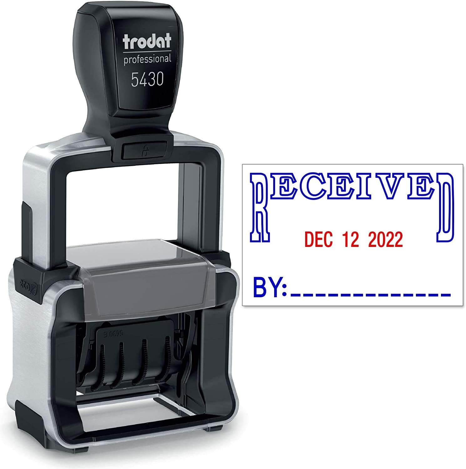 Trodat 5430 Heavy Duty Dater, Month Day Year Format, with Interchangeable Premade Die Plates