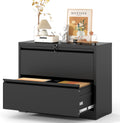 2 Drawer Lateral File Cabinet with Lock, Metal Lateral Filing Cabinet for Home Office, Steel Wide Horizontal Filing Cabinets for Letter/Legal/A4/F4 Hanging Files (Black)