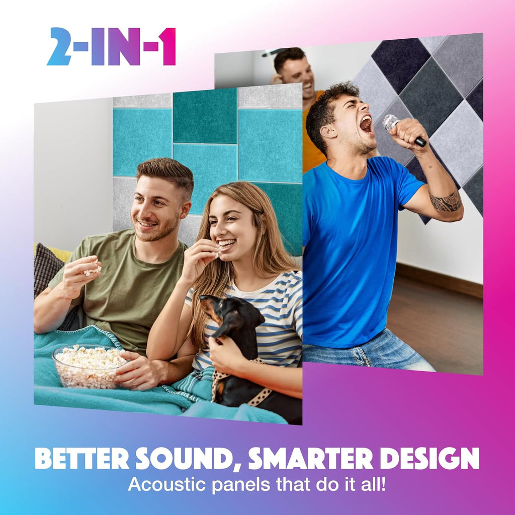 18 Pack Acoustic Panels Self Adhesive Sound absorbing Wall Panels, High Density Dampening Panel, 12X12X0.4 Inch Square Wall Panels in Home,Office,Reccording Room,Studio (Light Turquoise)