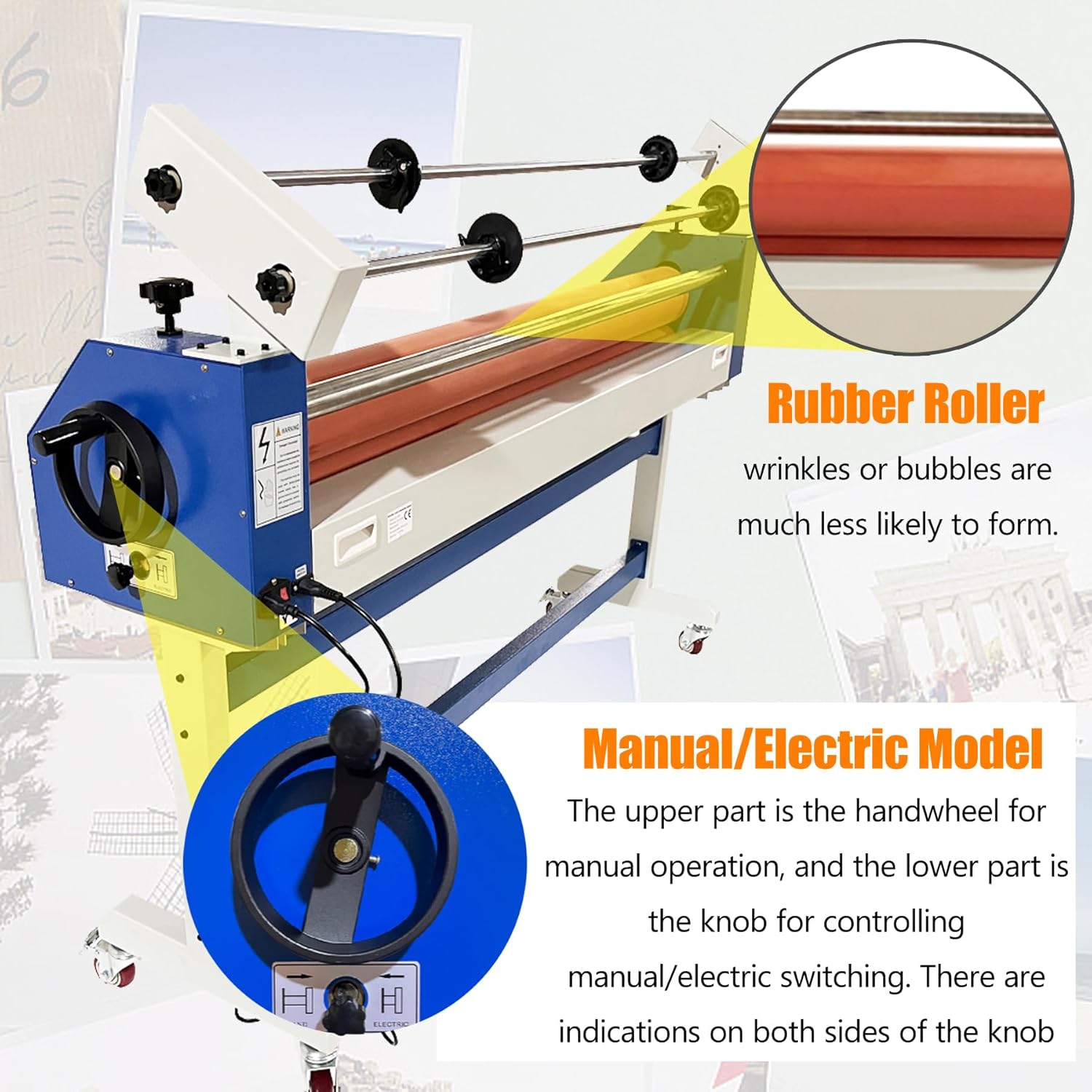 TECHTONGDA 51in Cold Laminating Machine, Electric/Manual Dual-use Cold Roll Laminator, Wide Format Laminator with Self-Removing Film Function, Adjustable Speed