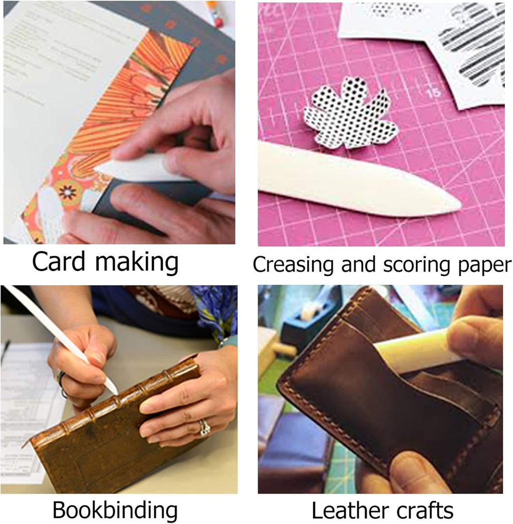 VENCINK 8 inch Genuine Bone Folder Natural Origami Paper Creaser Scoring Folding Tool for Leather Cards DIY Handmade Bookbinding Burnishing Shaping Creasing (100% Real Cattle Bone)
