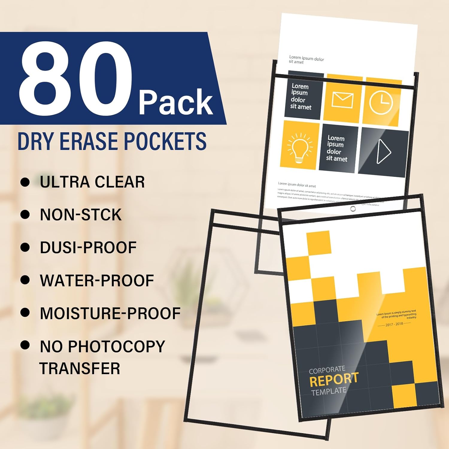 Yunsailing 80 Pack Dry Erase Pockets Job Ticket Holders Black Clear Reusable Dry Erase Shop Order Holder Plastic Ticket Pocket Protector Sleeves for Work Office Organization(12'' X 18.6'',Vertical)