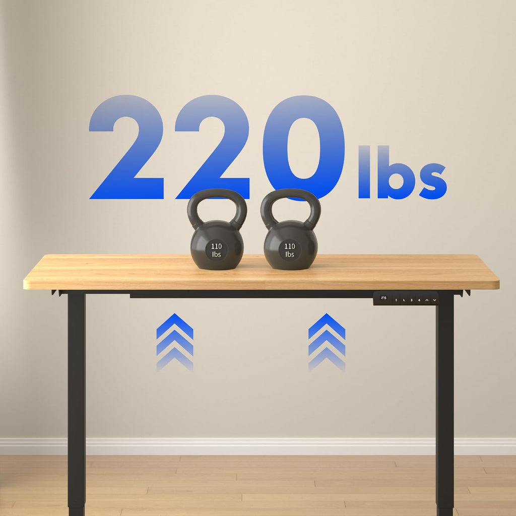 FLEXISPOT E3 Dual Motor Electric Standing Desk 55x28 Inch Whole-Piece Board Height Adjustable Electric Sit Stand Desk (Black Frame + Maple Desktop, 2 Packages)
