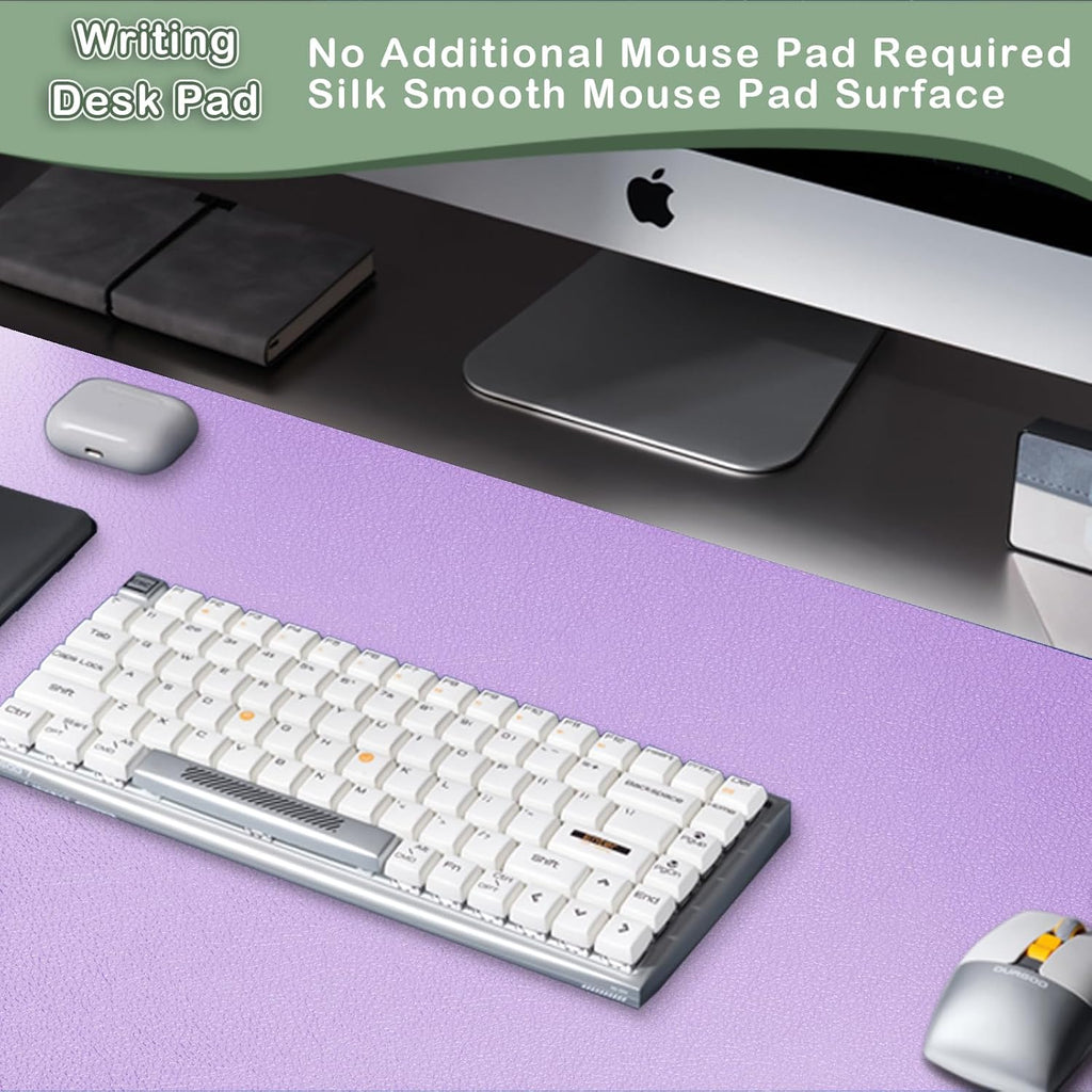 Boutilon Leather Desk Pad Protector,Non-Slip Mouse Pad,Laptop Desk Pad,Office Mouse Mat,Waterproof Leather Desk Blotter,Desk Writing Pad for Office and Home (S-Purple,24"x 14")